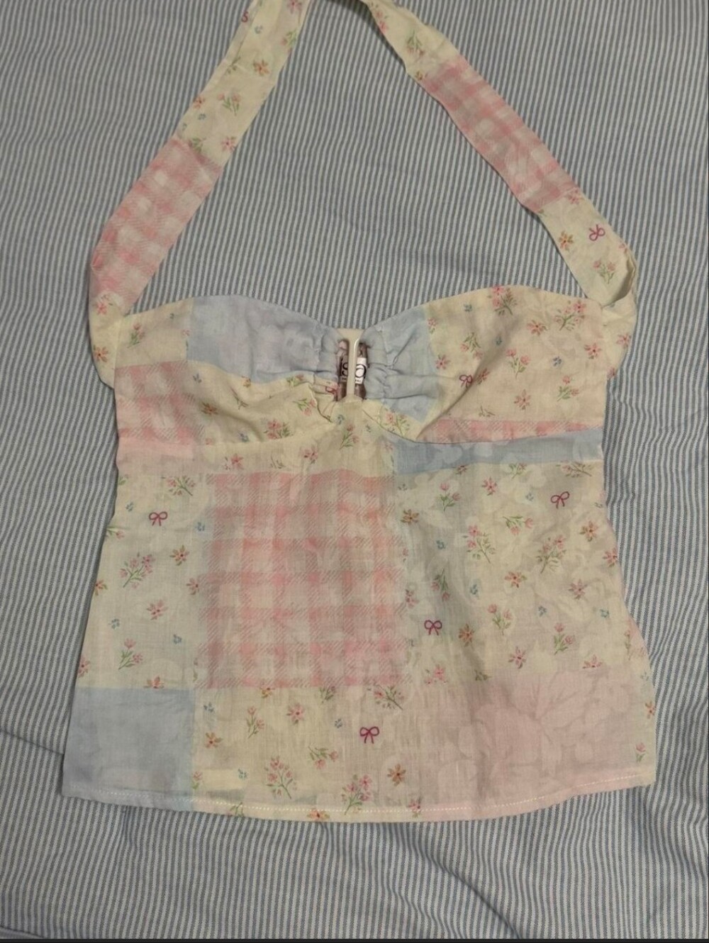 Floral Patchwork Halter Top in Pastel Pink and Cream
